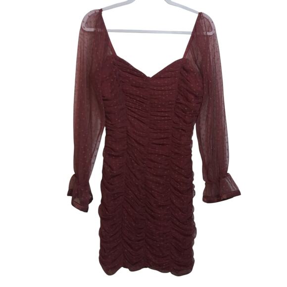 Haute Monde Dresses & Skirts - Haute Monde Juniors Mauve Elegant Ruched Mesh Long Sleeve Mini Dress Size L